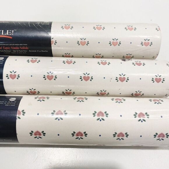 3 Rolls Borden Solid Vinyl Wallcovering VTG 1990s Pink Hearts 55.4 Sq Ft Each - Picture 2 of 10